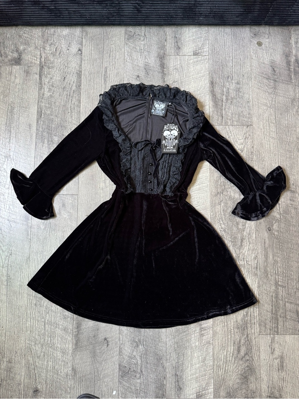Killstar: Laid To Rest Black Velvet Dress Bell Sleeve Fit & Flare Size M